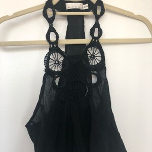 Fun Black Crop Top with Woven Neckline Detail